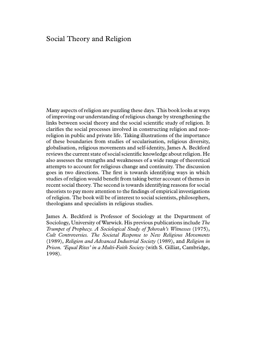 Social Theory and Religion