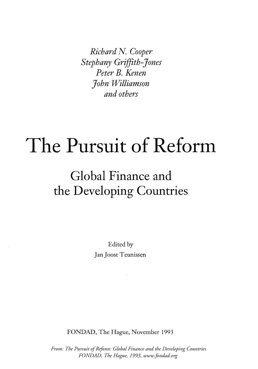 The Pursuit of Reform Global Finance and the Developing Countries