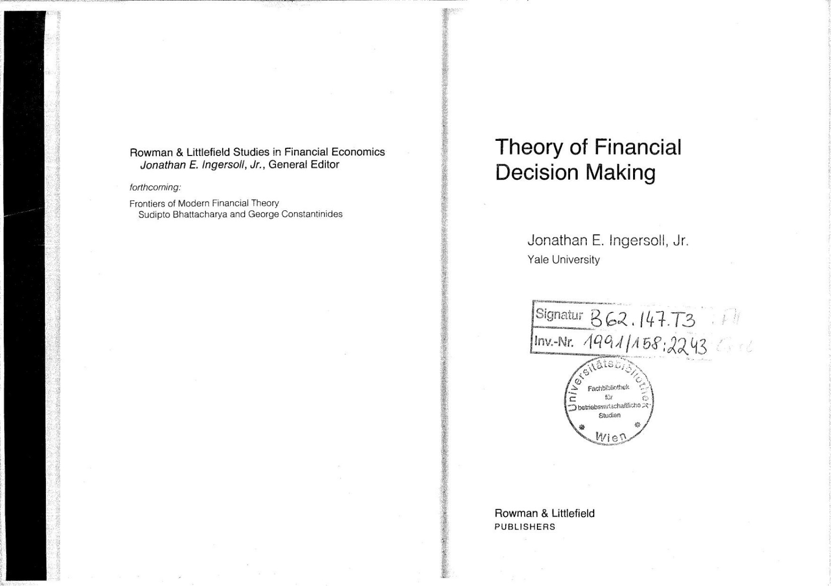 (Rowman & Littlefield studies in financial economics) Jonathan E. Ingersoll