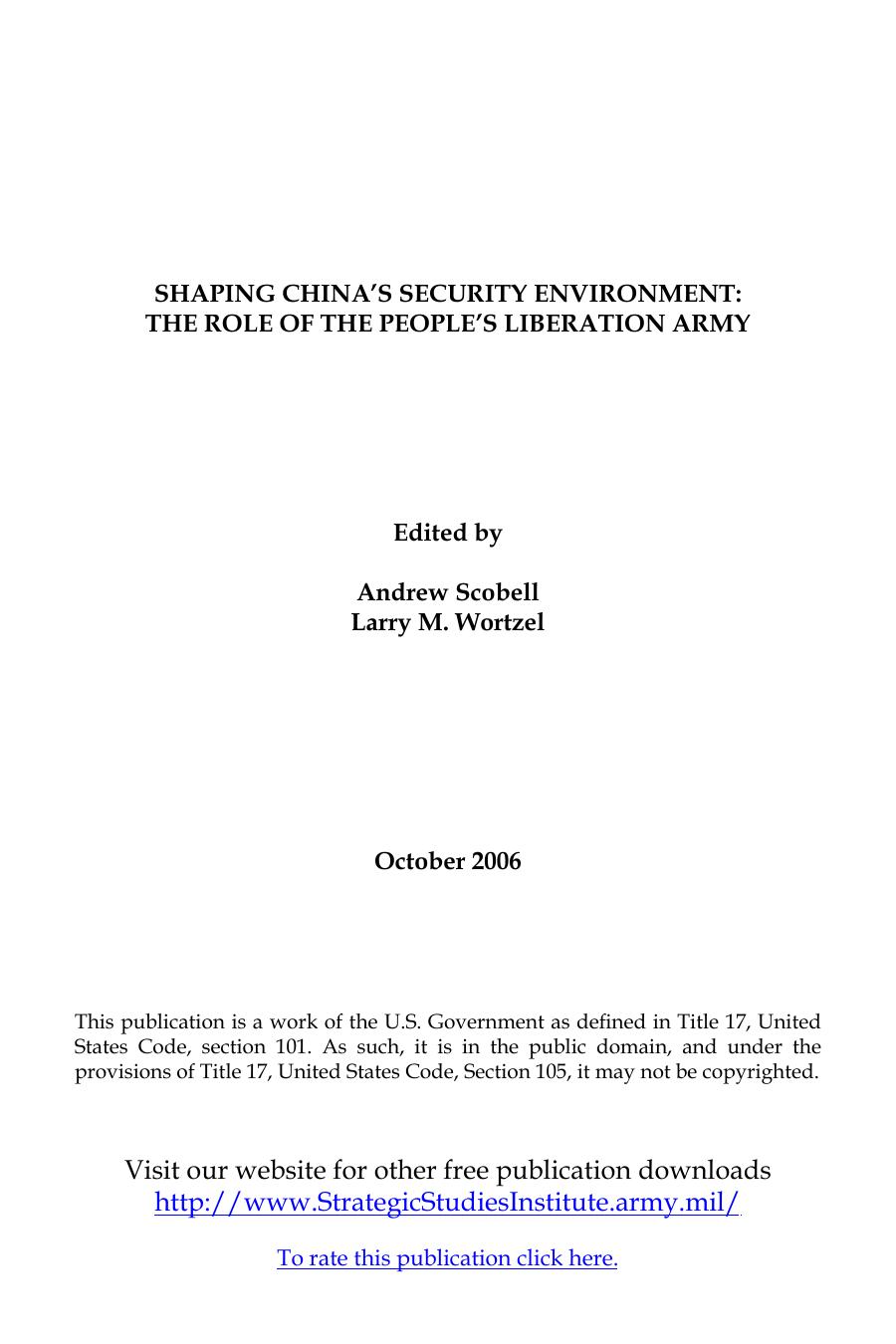 Shaping China's Security Environment: The Role of the People's Liberation Army