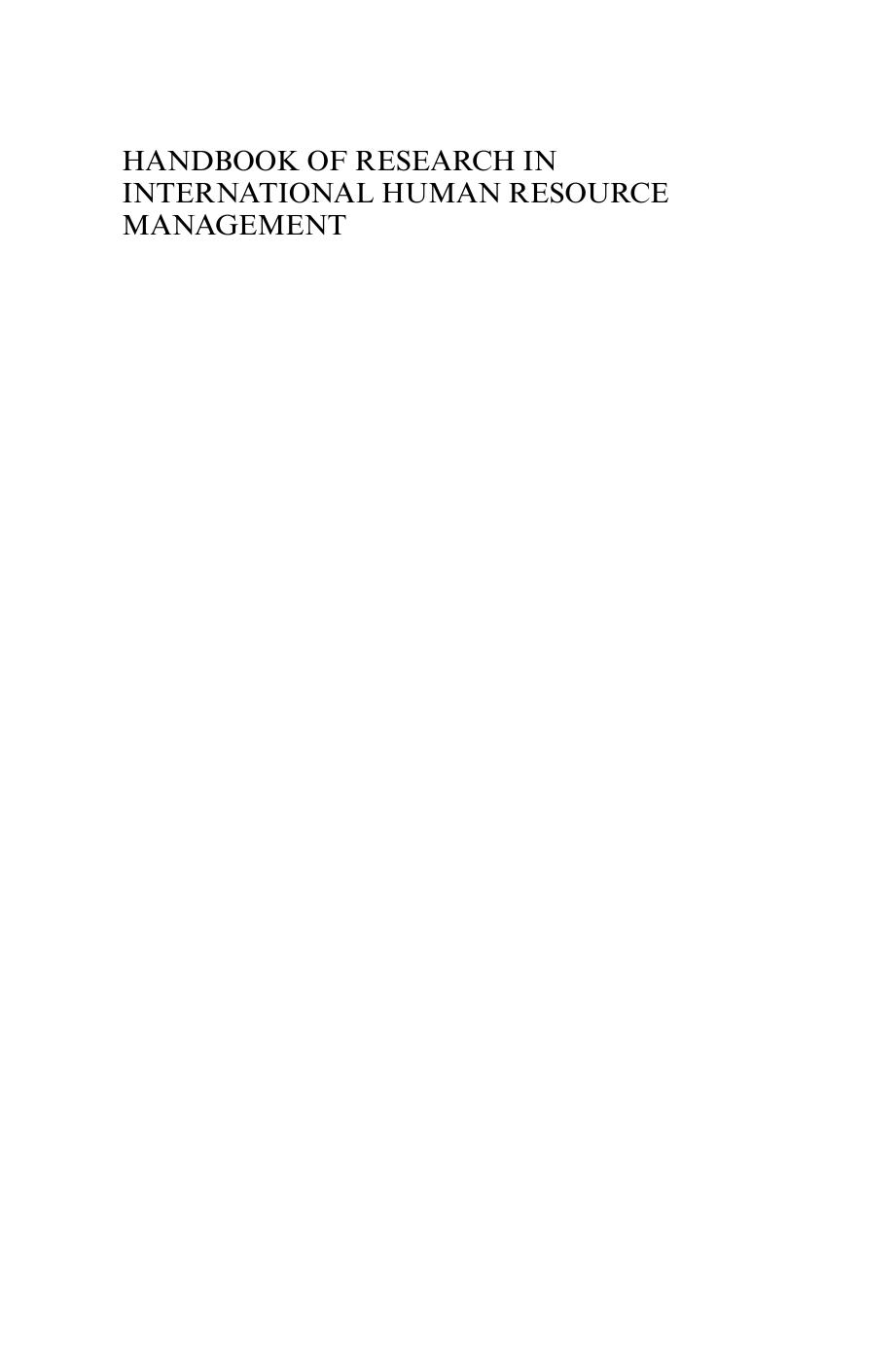 Handbook of Research in International Human Resource Management (Elgar Original Reference)