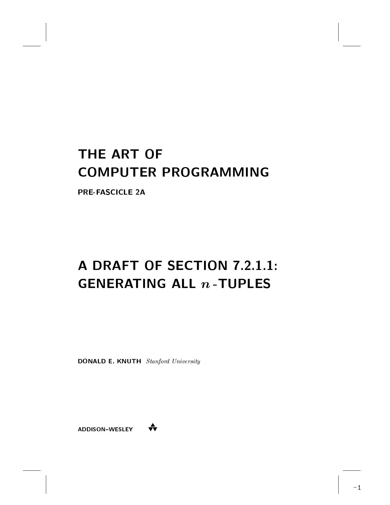 Art of Computer Programming - Volume 4a (Knuth)