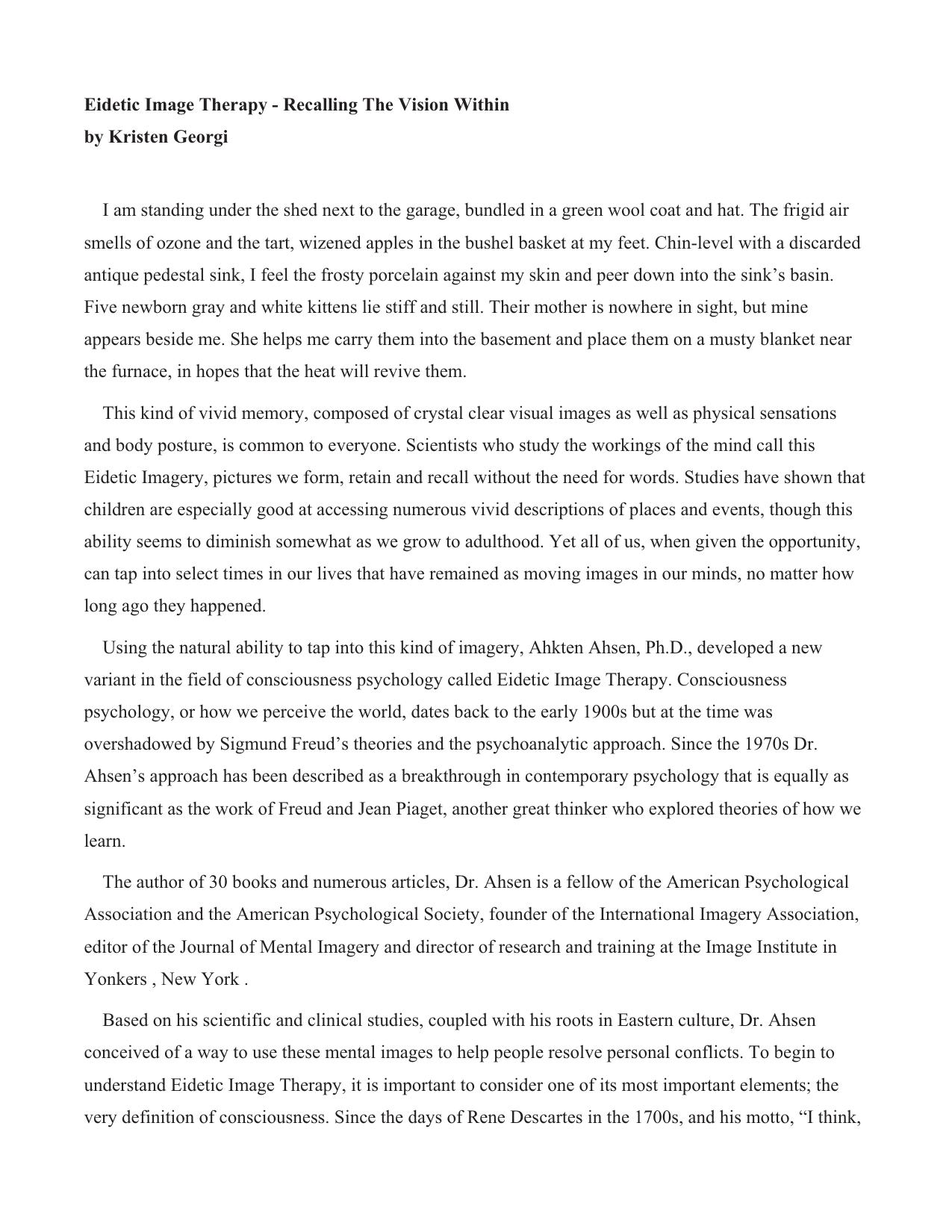 Microsoft Word - Eidetic Image Therapy ARTICLE.doc