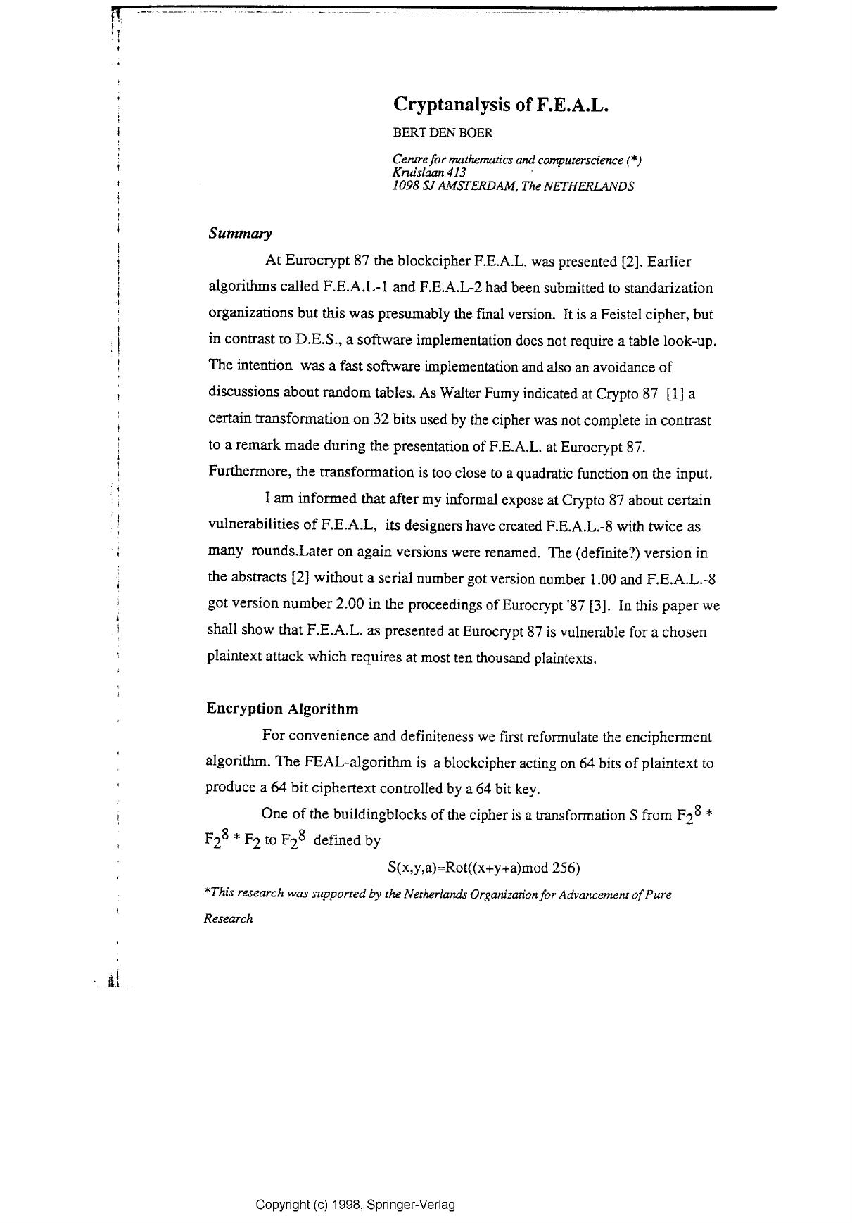 Cryptanalysis of F.E.A.L.
