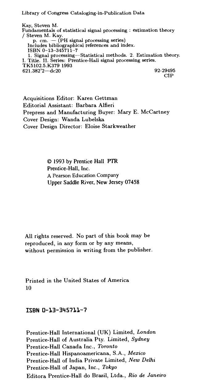 Fundamentals of Statistical Signal Processing: Estimation Theory