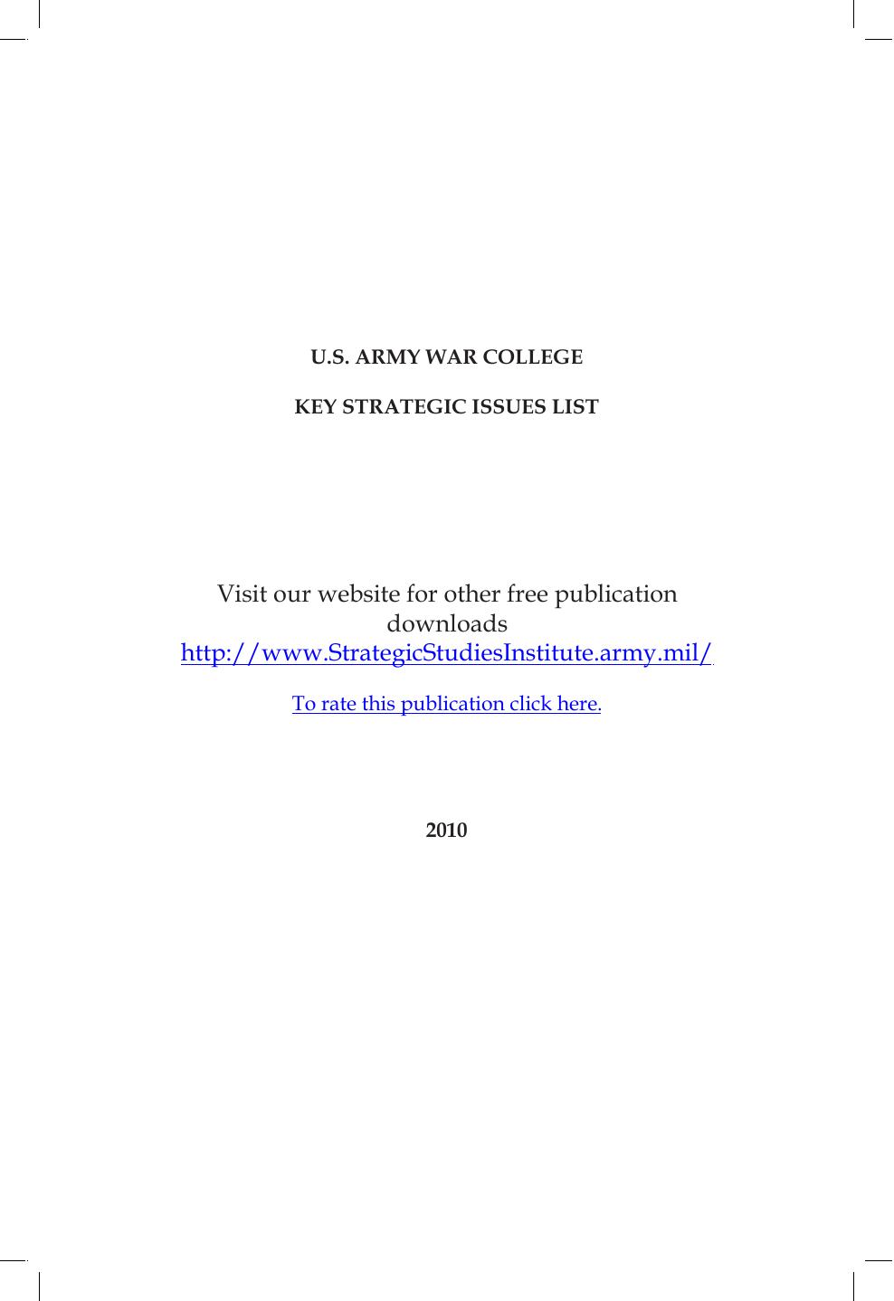 2010 Key Strategic Issues List