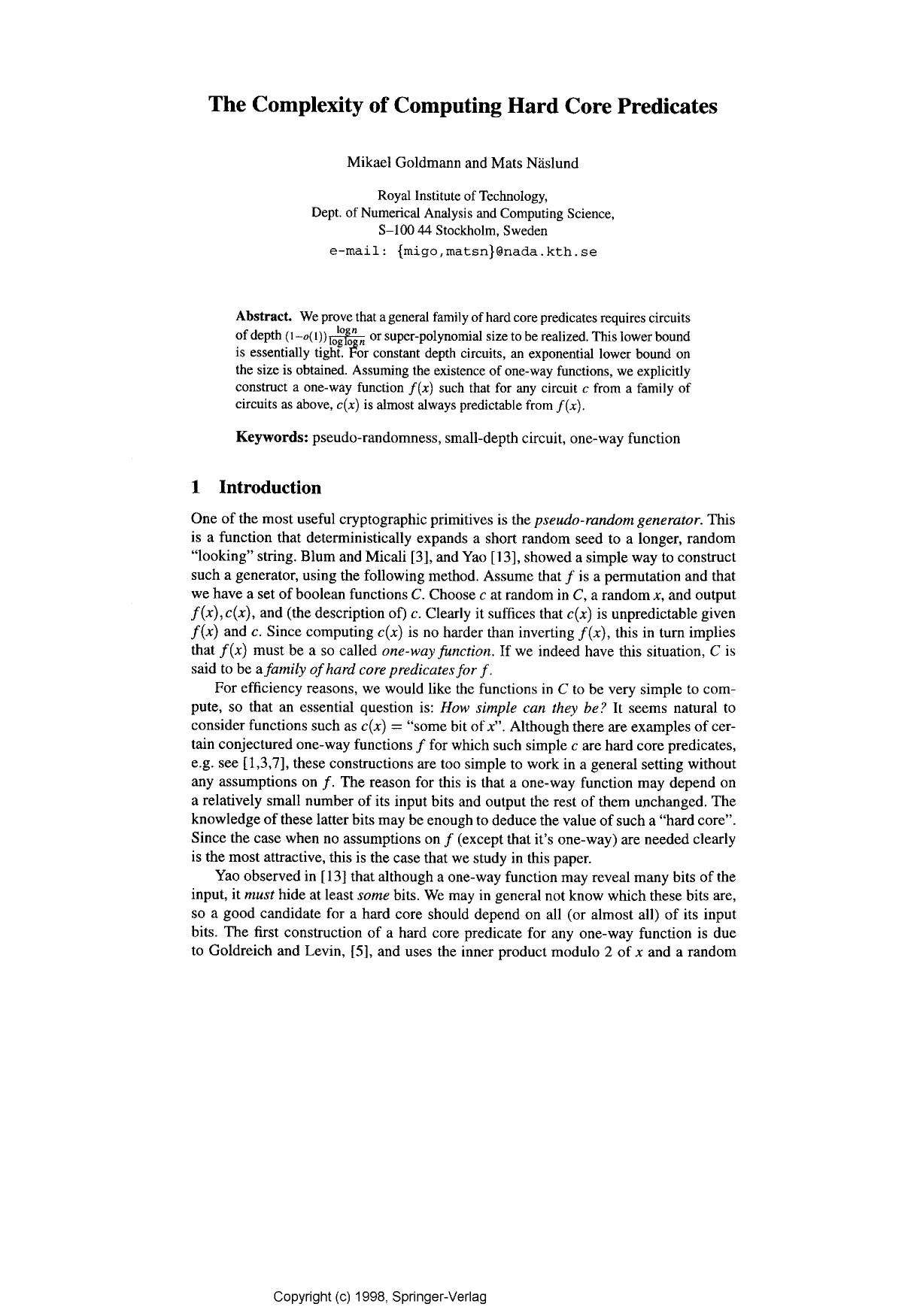 The Complexity of Computing Hard Core Predicates