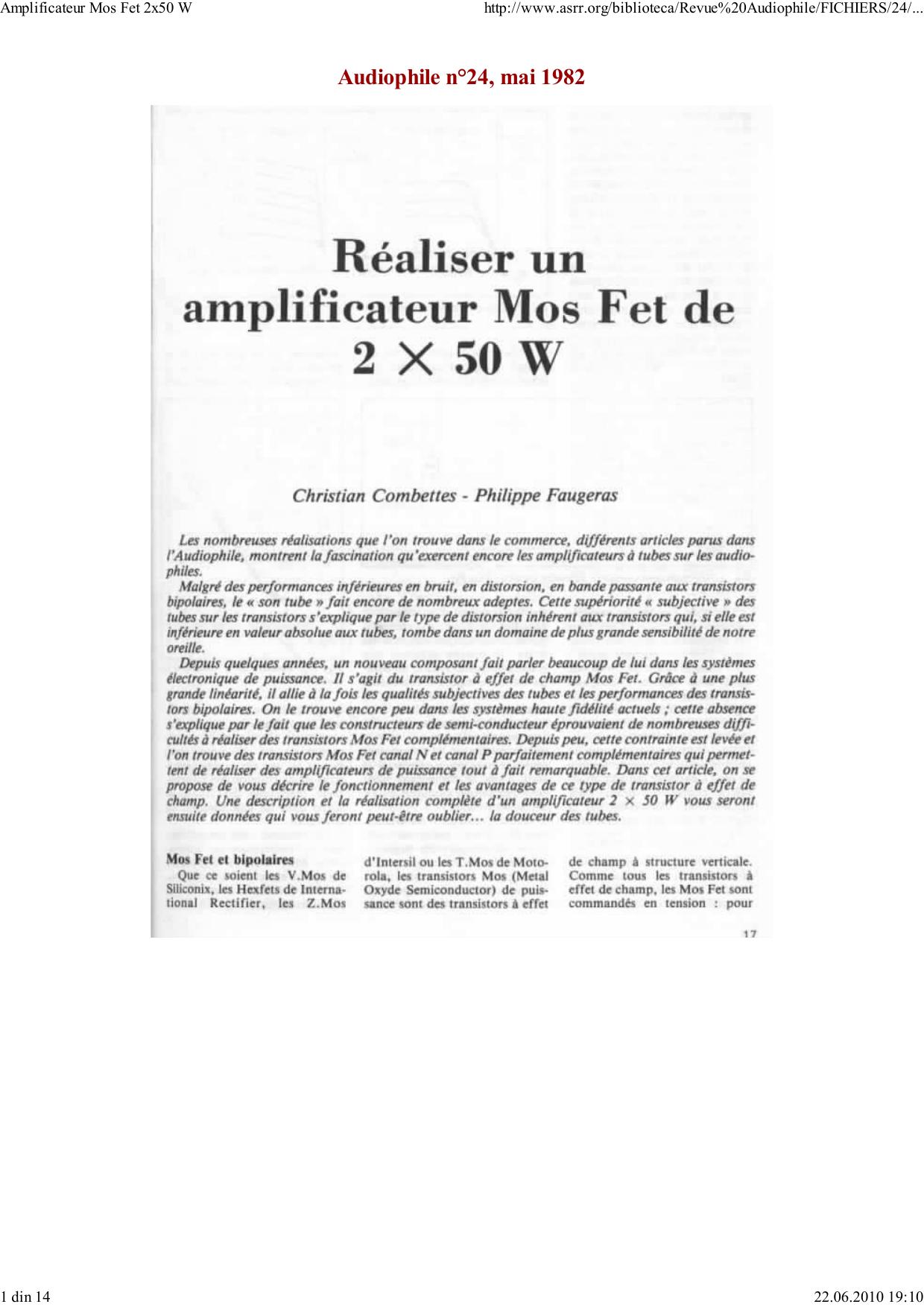 Amplificateur Mos Fet 2x50 W