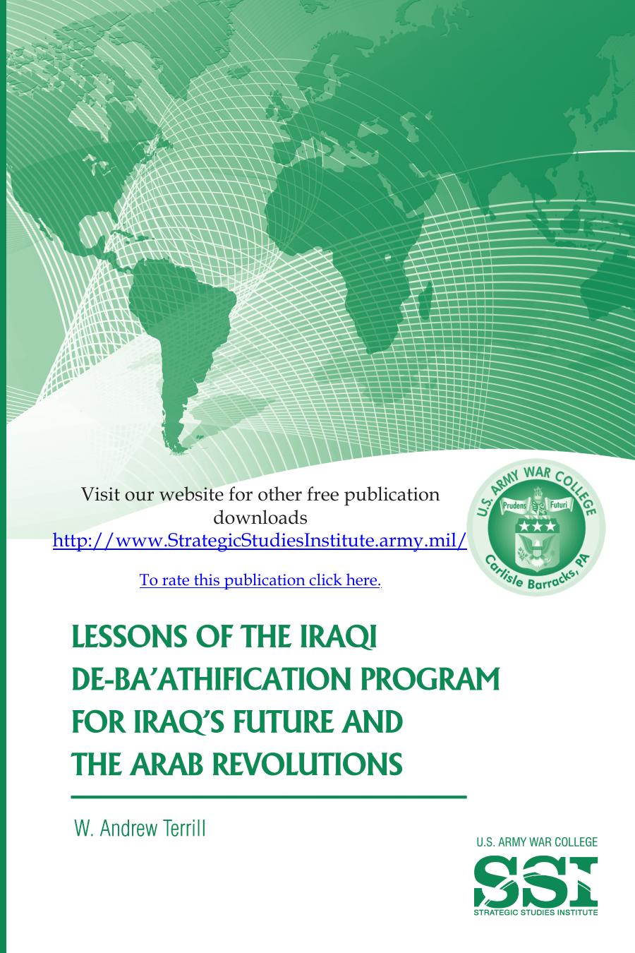 Lessons of the Iraqi De-Ba'athification Program for Iraq's Future and the Arab Revolutions