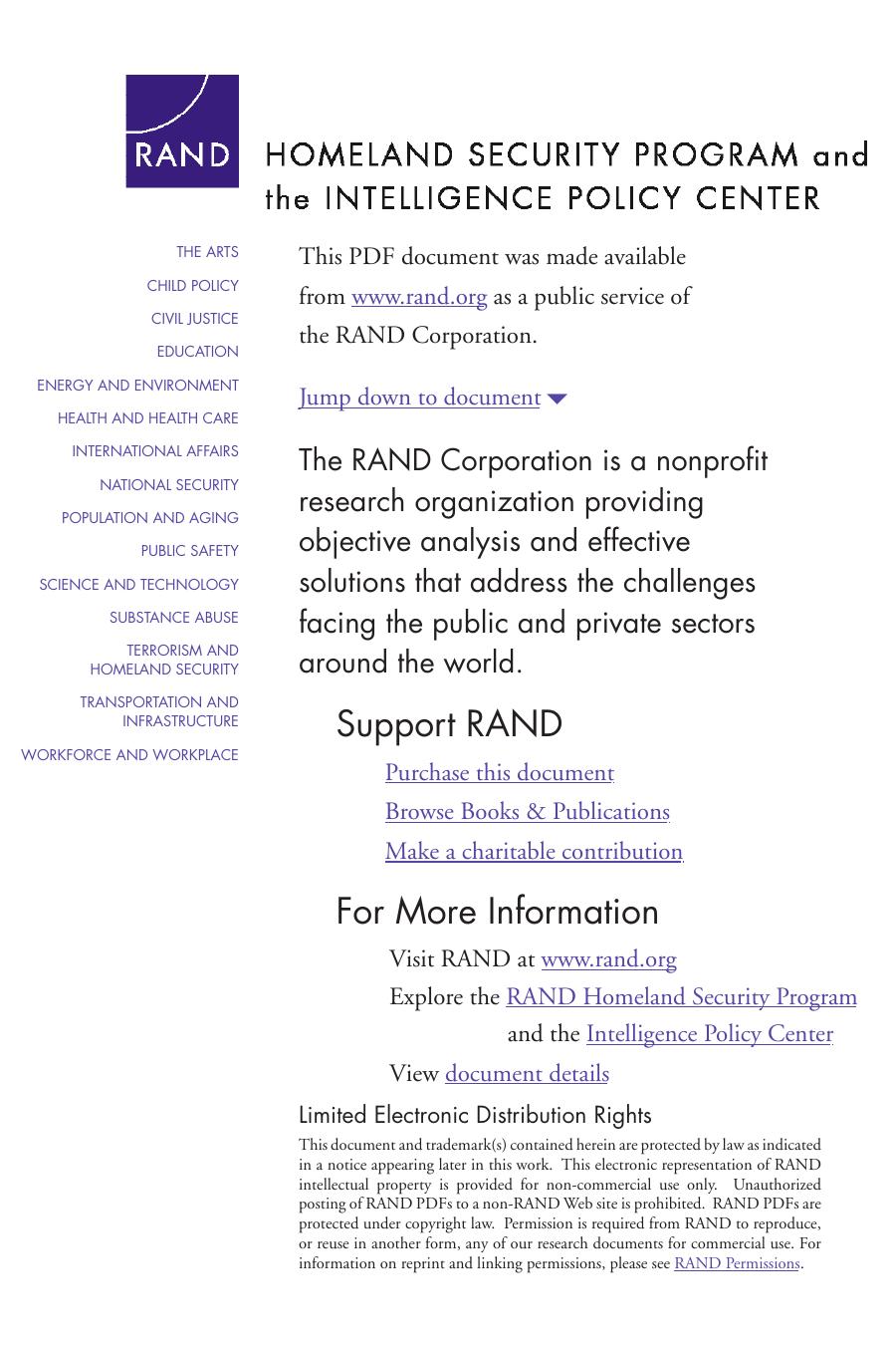 The Challenge of Domestic Intelligence in a Free Society: A Multidisciplinary Look at the Creation of a U.S. Domestic Counterterrorism Intelligence Agency