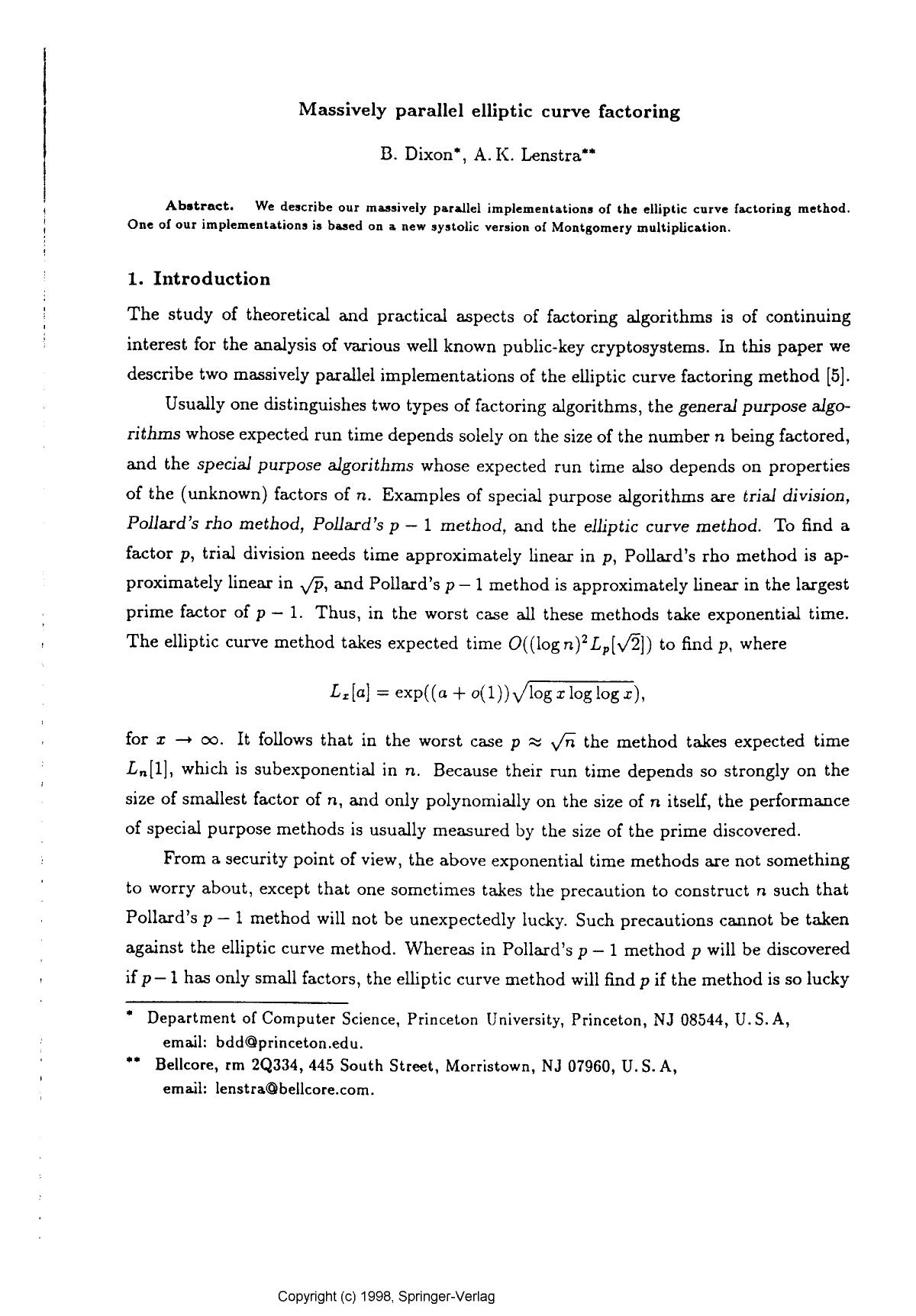 Massively parallel elliptic curve factoring
