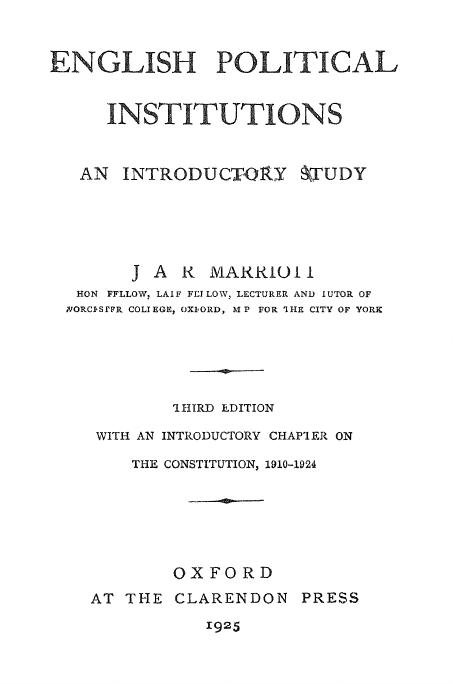 English political institutions and introductory study