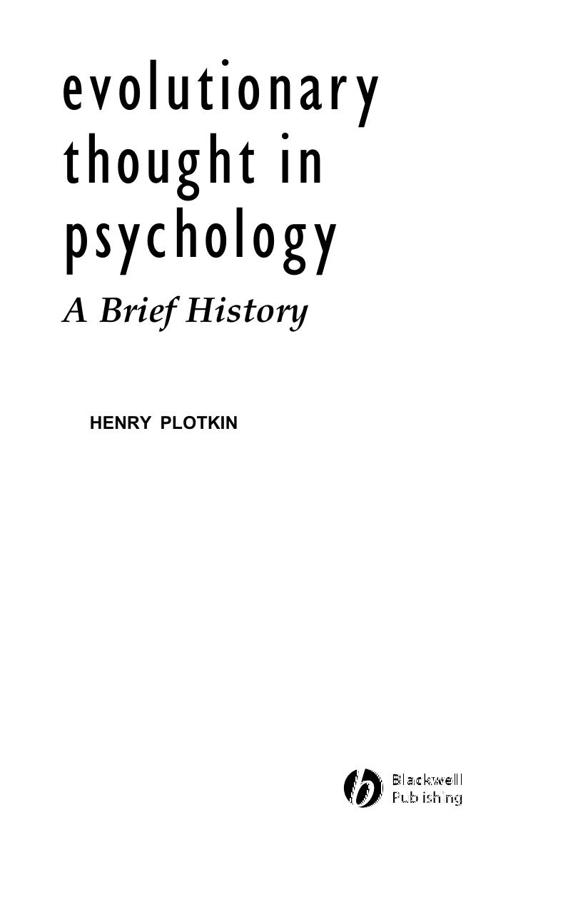 (Blackwell Brief Histories of Psychology) Henry Plotkin