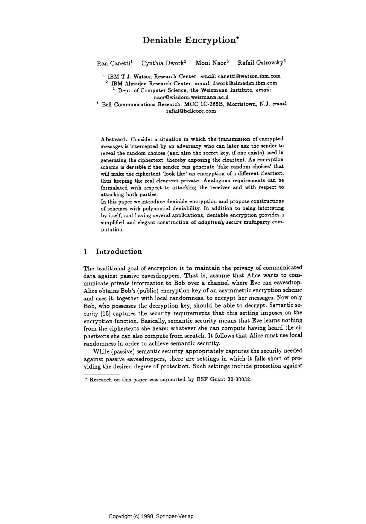 Deniable Encryption