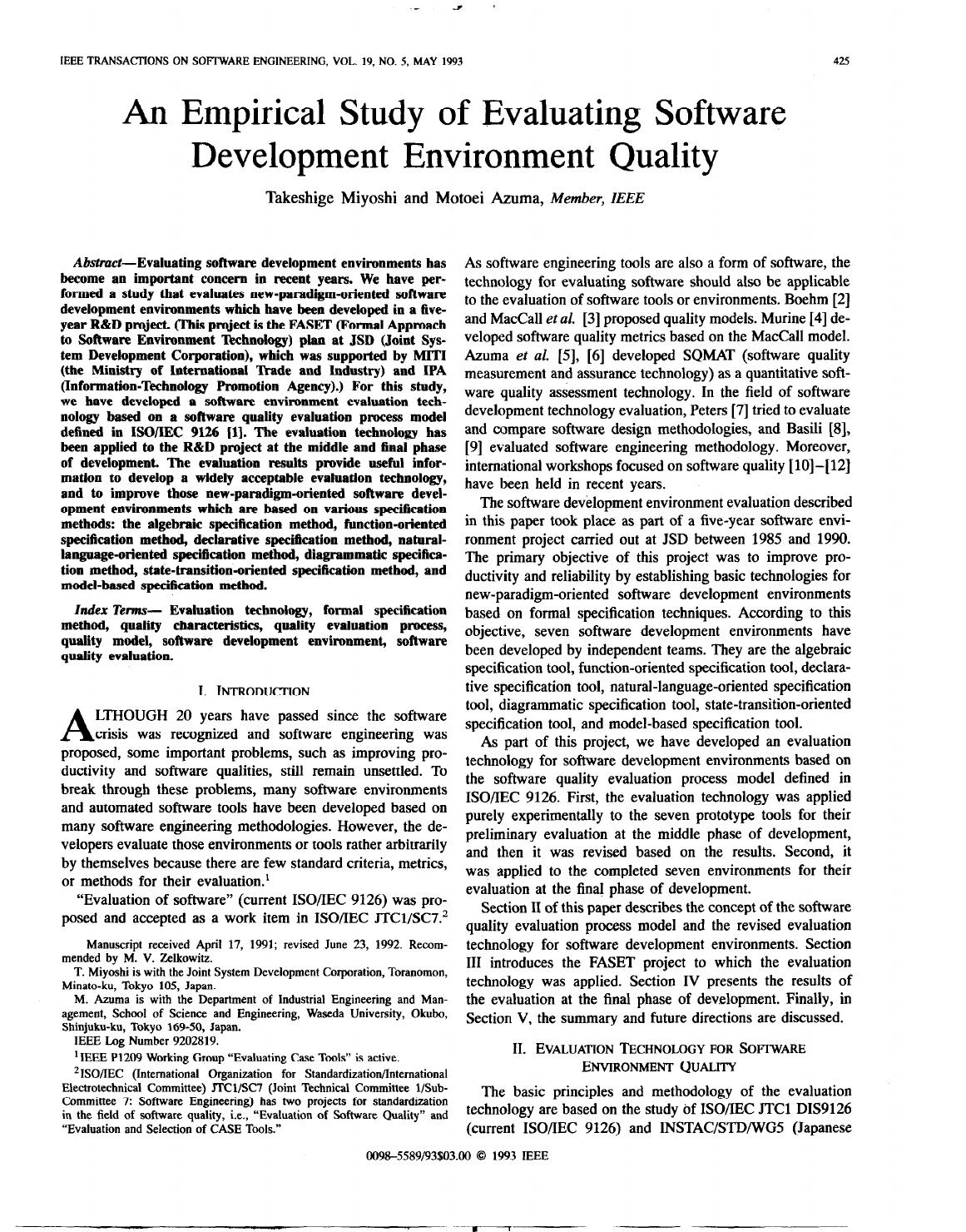 Evaluating Software Development Environment Quality