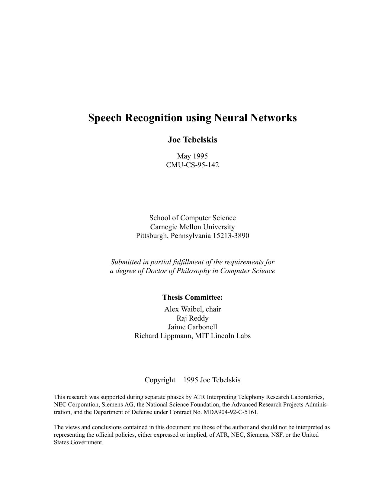 (Brain Study) Speech Recognition using Neural Networks