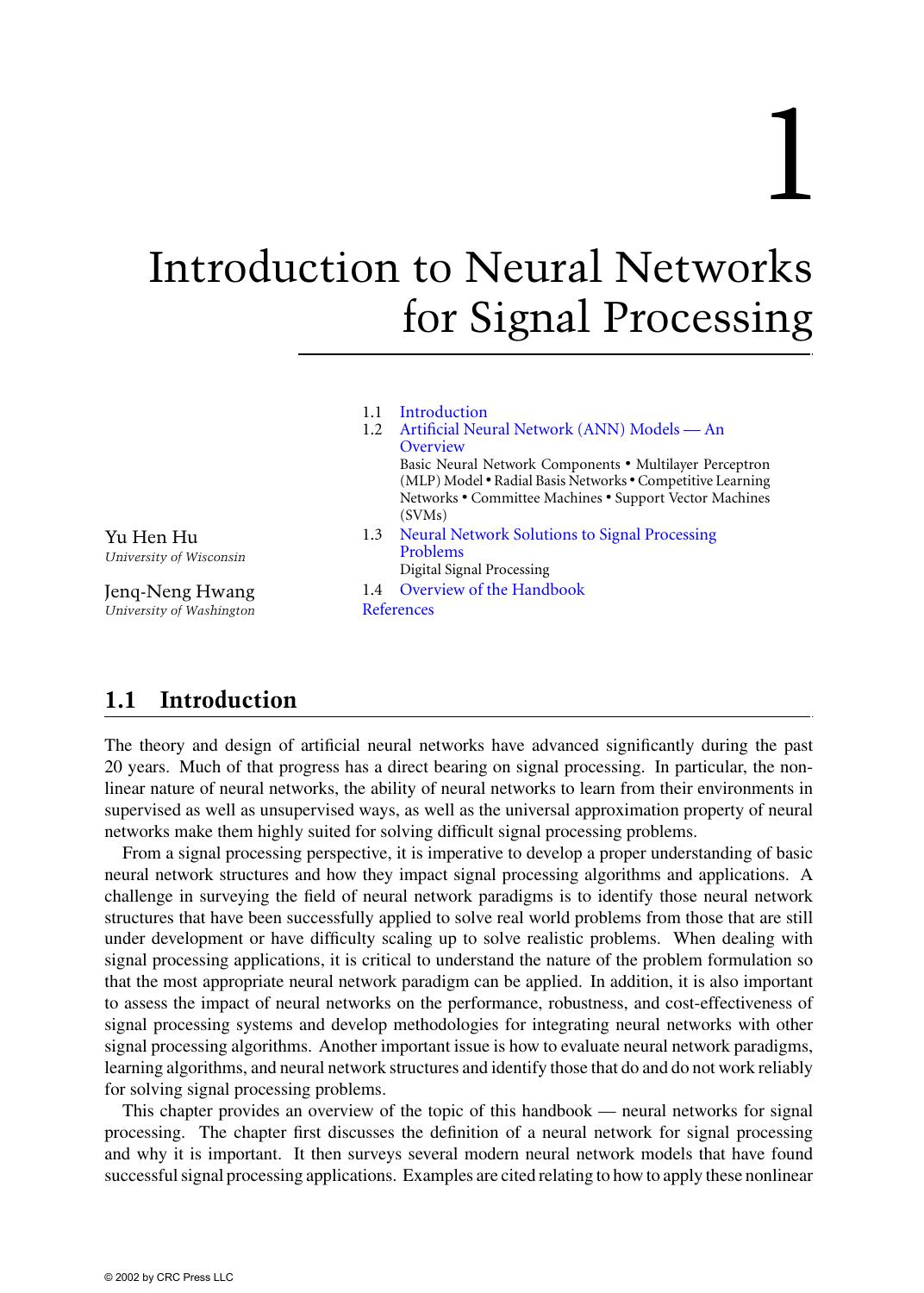 Chapter 1: Introduction to Neural Networks for Signal Processing