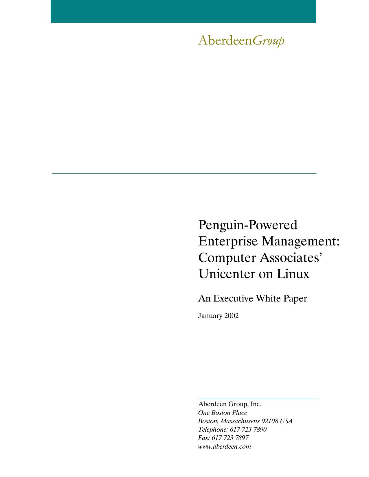 Aberdeen-Penguin-Powered Enterprise Management-Computer Associates Unicenter on Linux