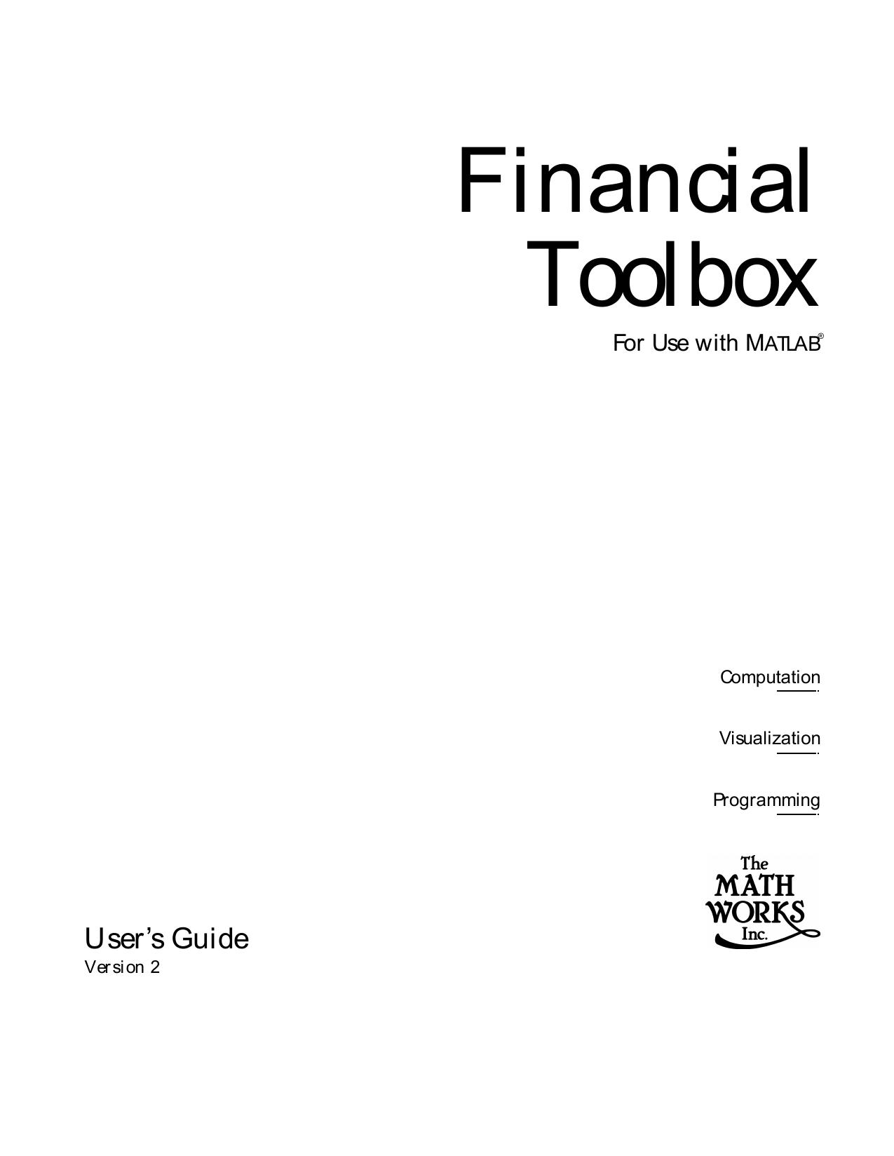 Financial Toolbox User’s Guide: Computation, Visualization, Programming