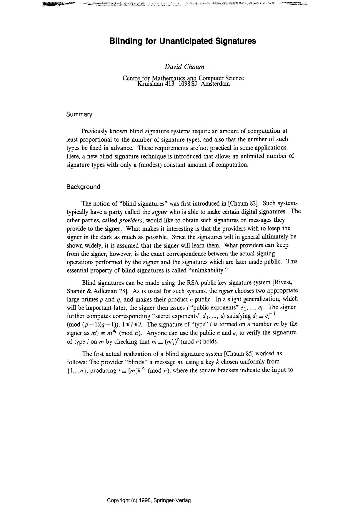Blinding for unanticipated signatures