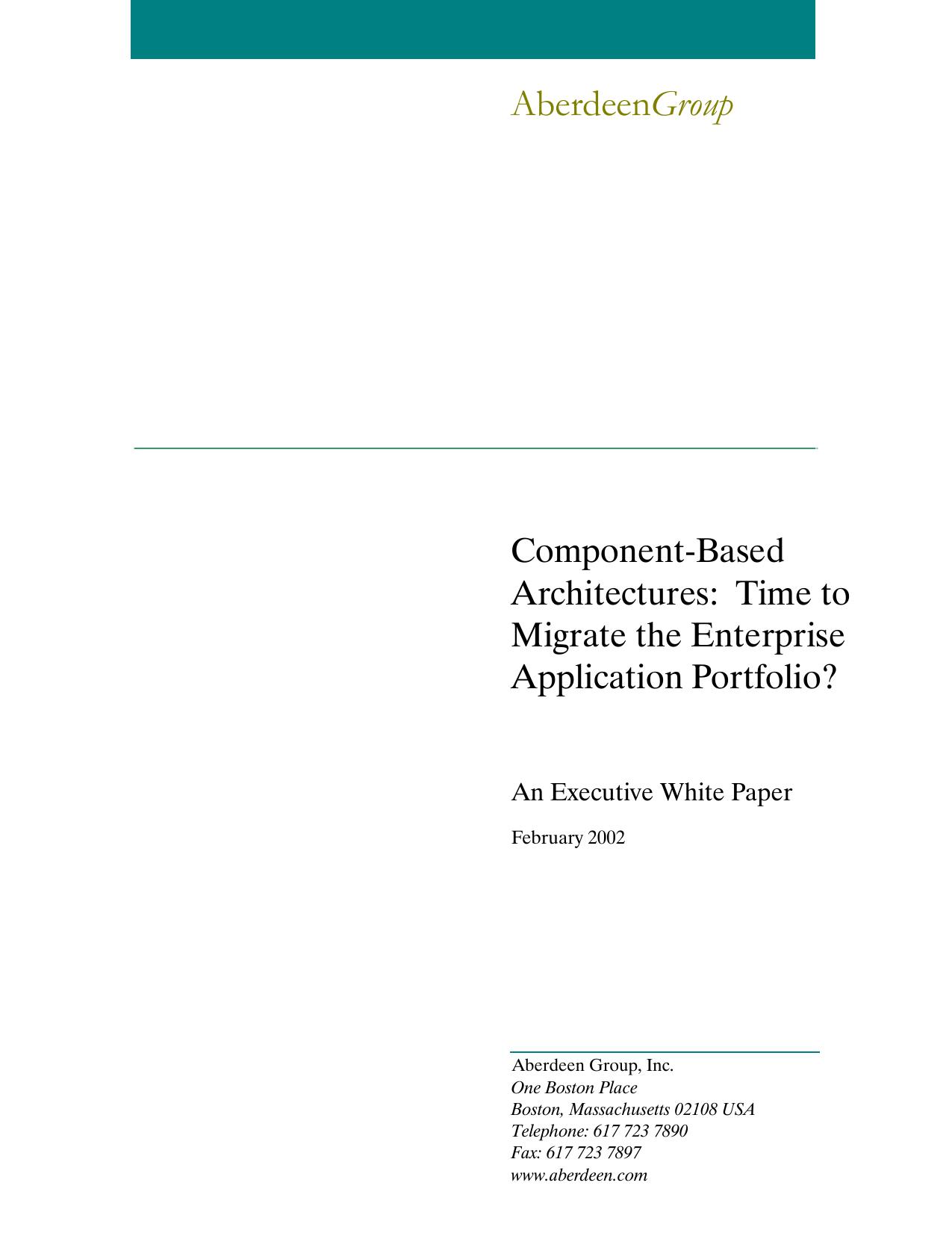Aberdeen-Component-Based Architectures-Time to Migrate the Enterprise Application Portfolio
