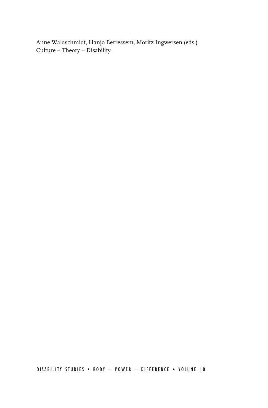 Culture – Theory – Disability Encounters between Disability Studies and Cultural Studies