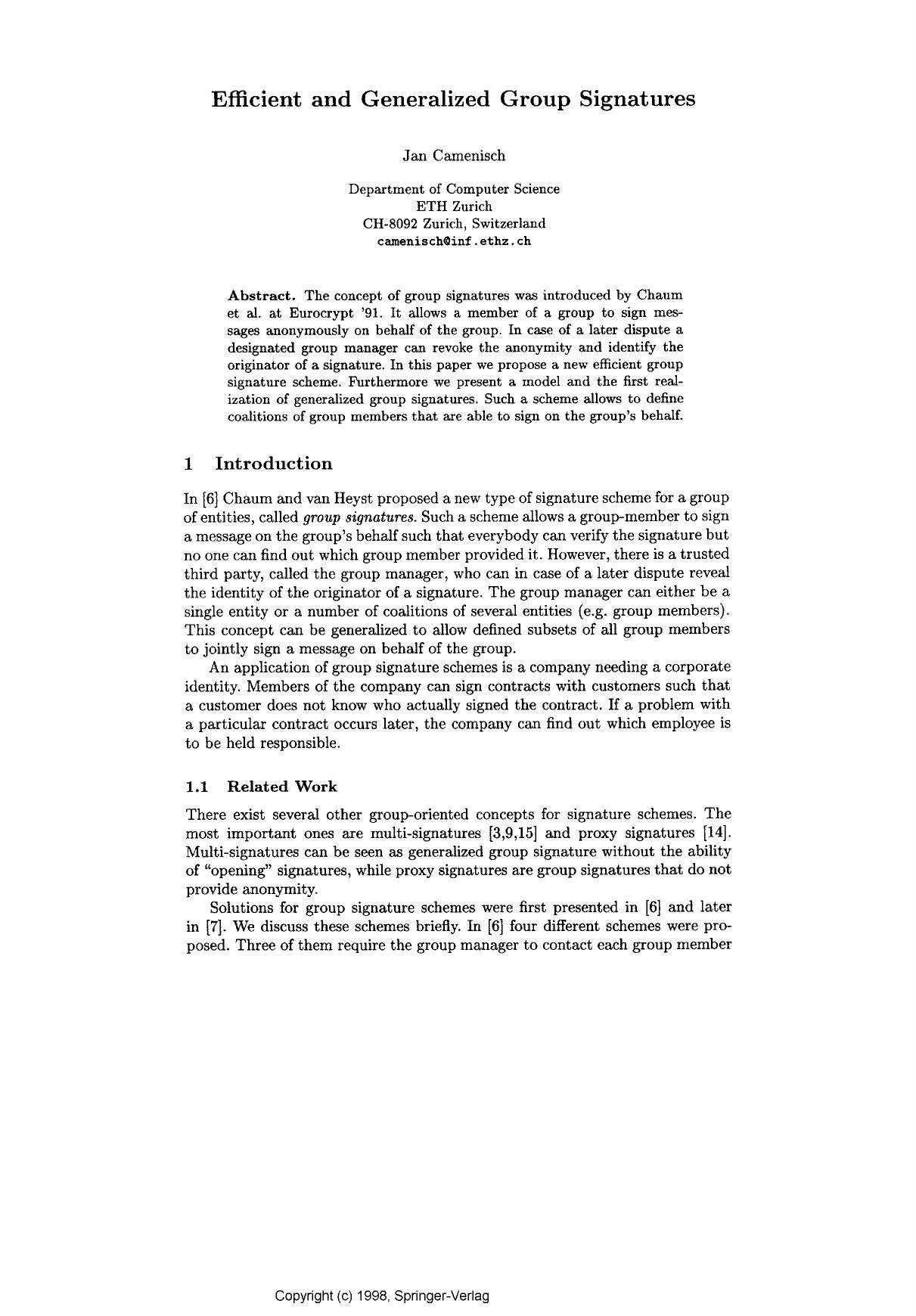 Efficient and Generalized Group Signatures