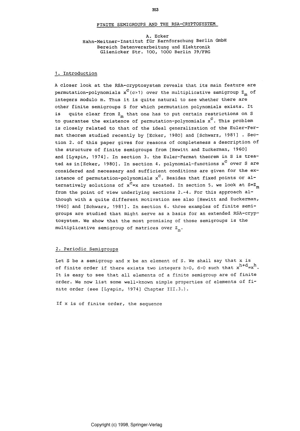 Finite semigroups and the RSA-cryptosystem
