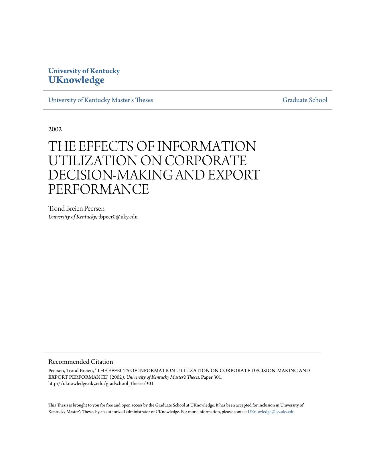THE EFFECTS OF INFORMATION UTILIZATION ON CORPORATE DECISION-MAKING AND EXPORT PERFORMANCE