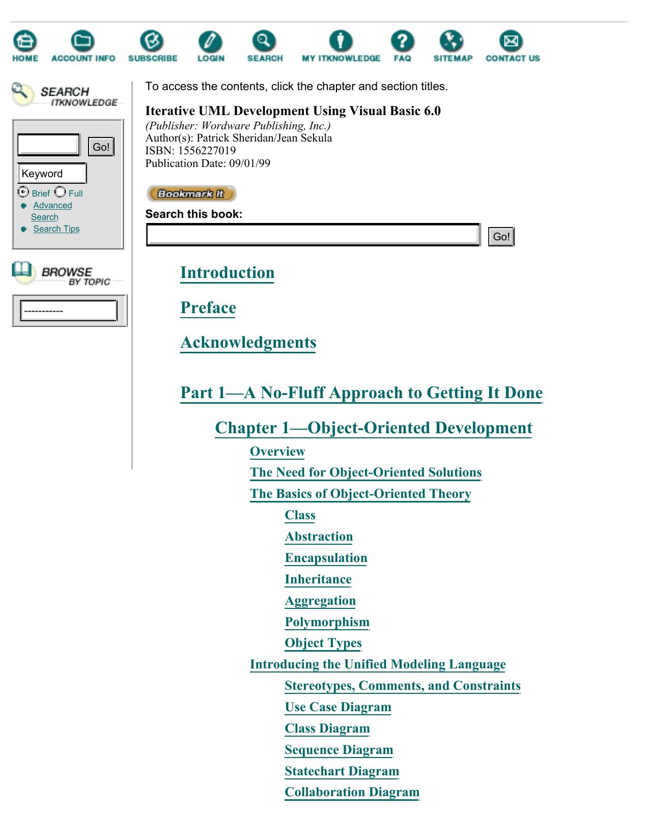 Iterative UML Development Using Visual Basic 6.0:Table of Contents