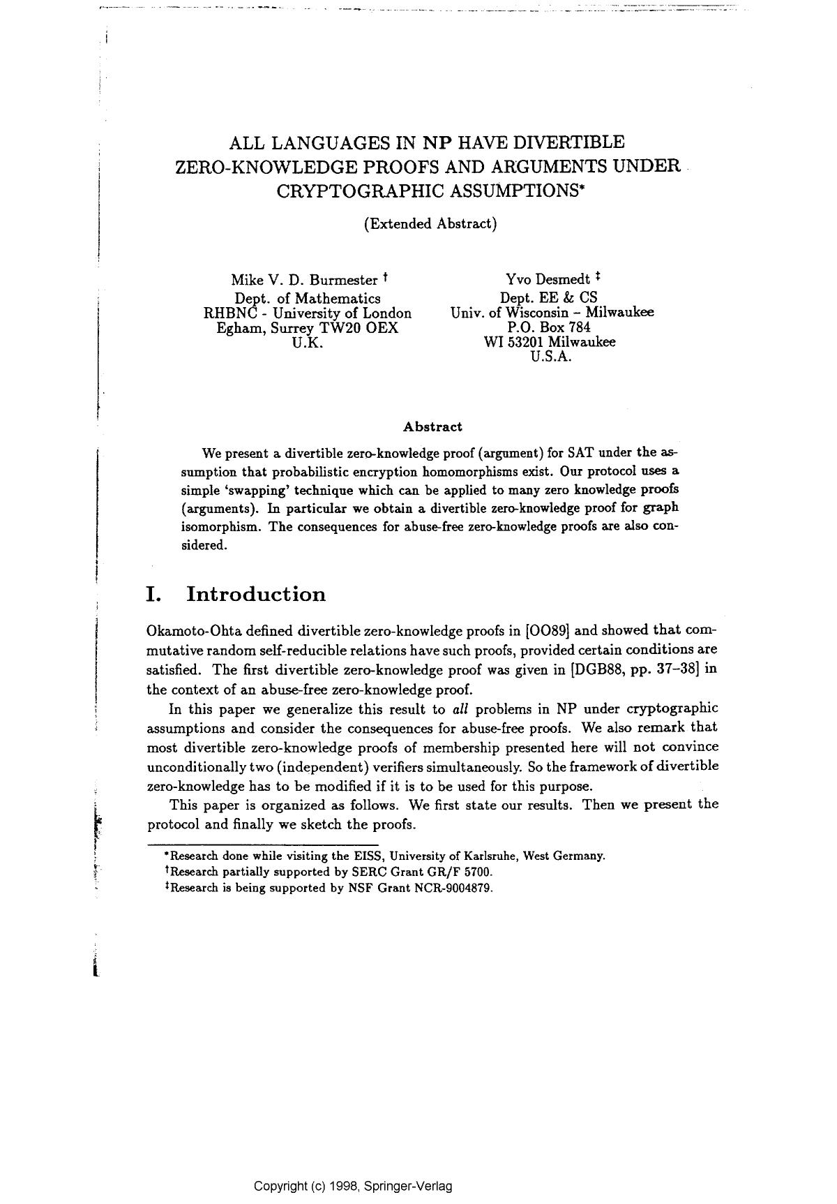 All languages in NP have divertible zero-knowledge proofs and arguments under cryptographic assumptions (extended abstract)