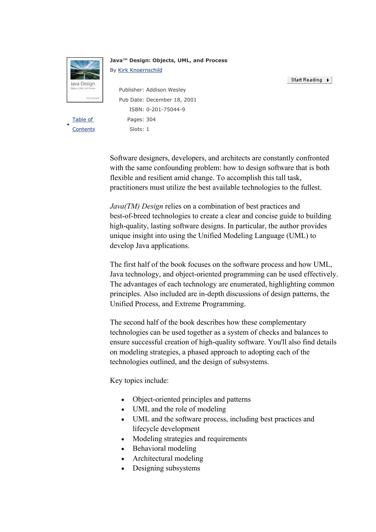 Java™ Design: Objects, UML, and Process
