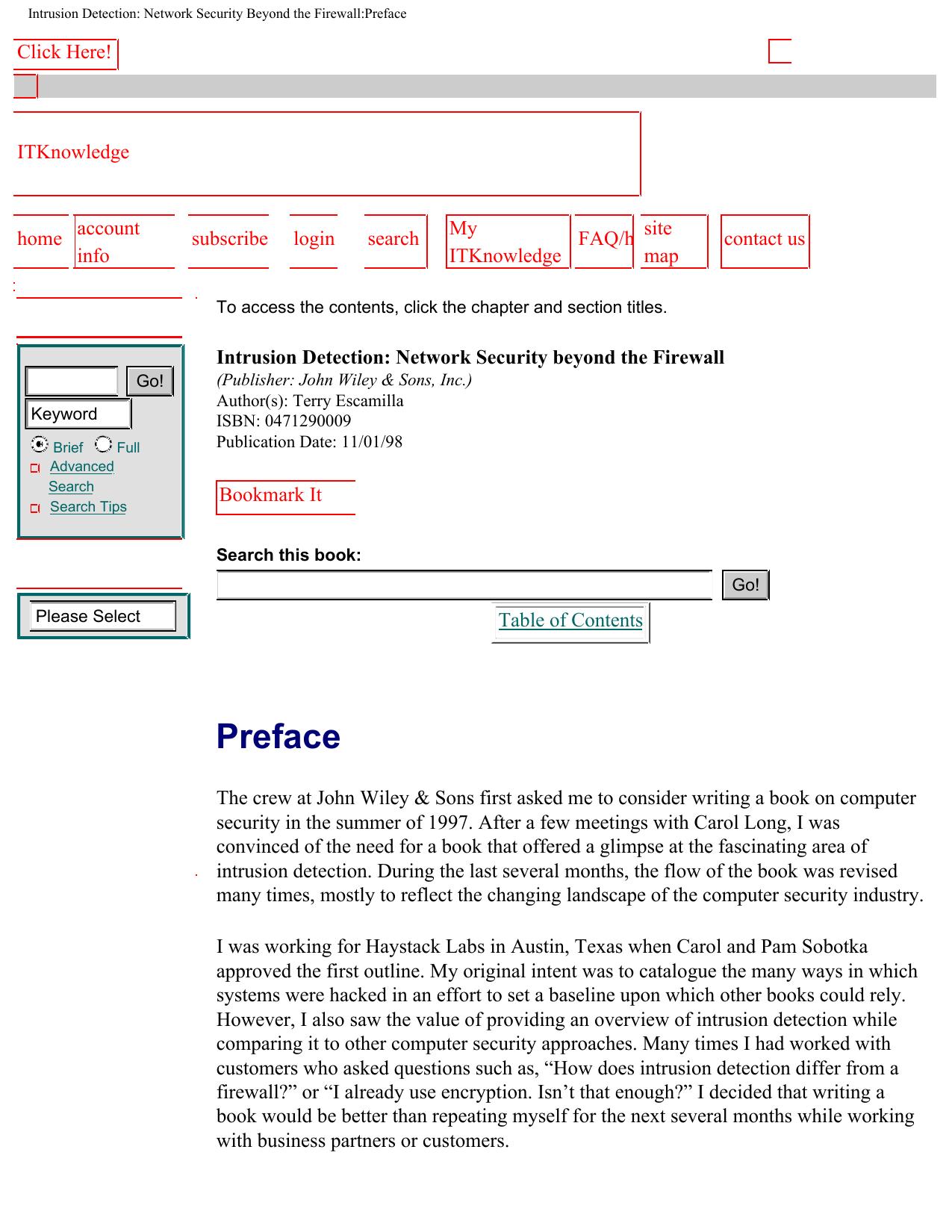 Intrusion Detection: Network Security Beyond the Firewall:Preface