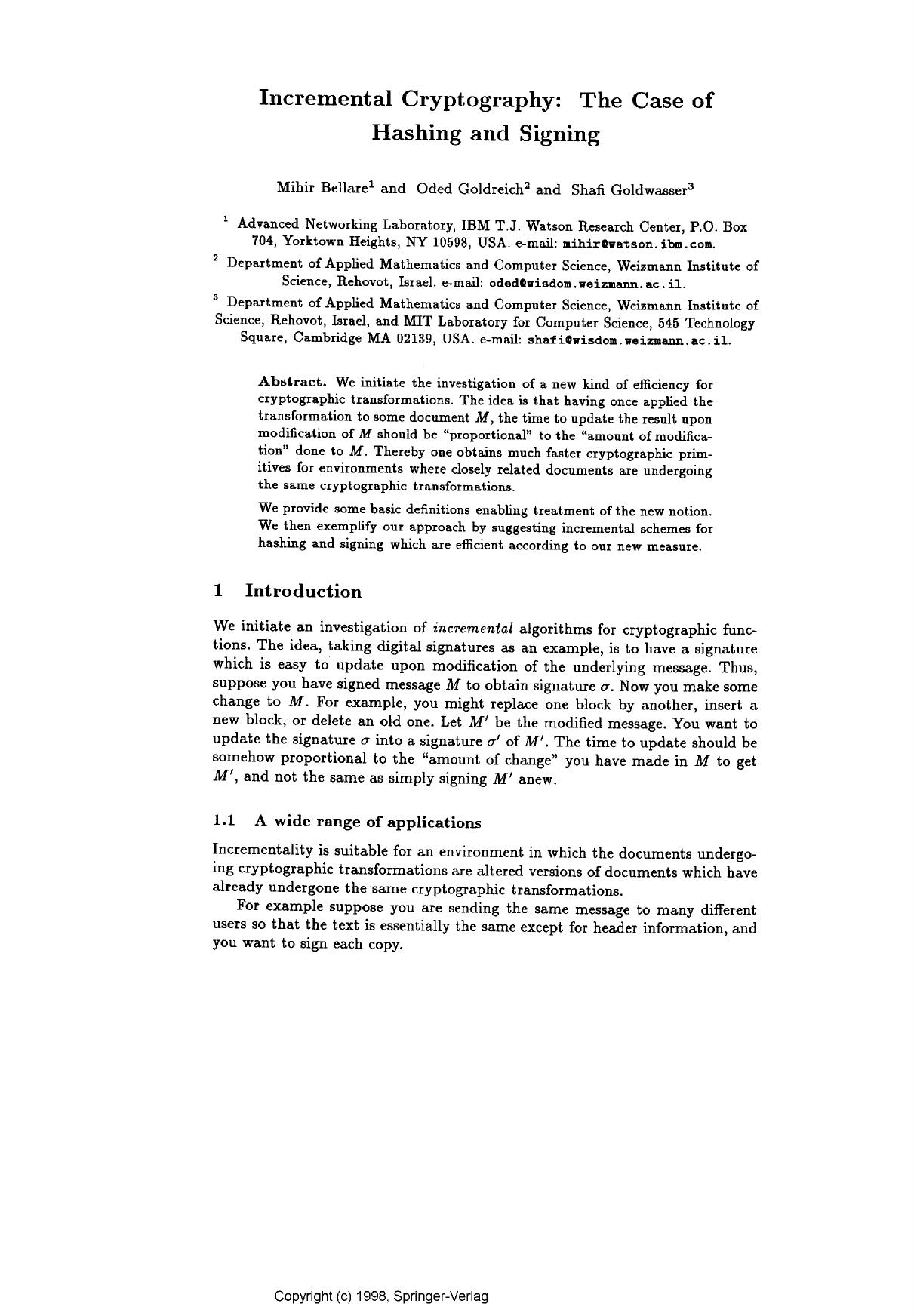 Incremental cryptography