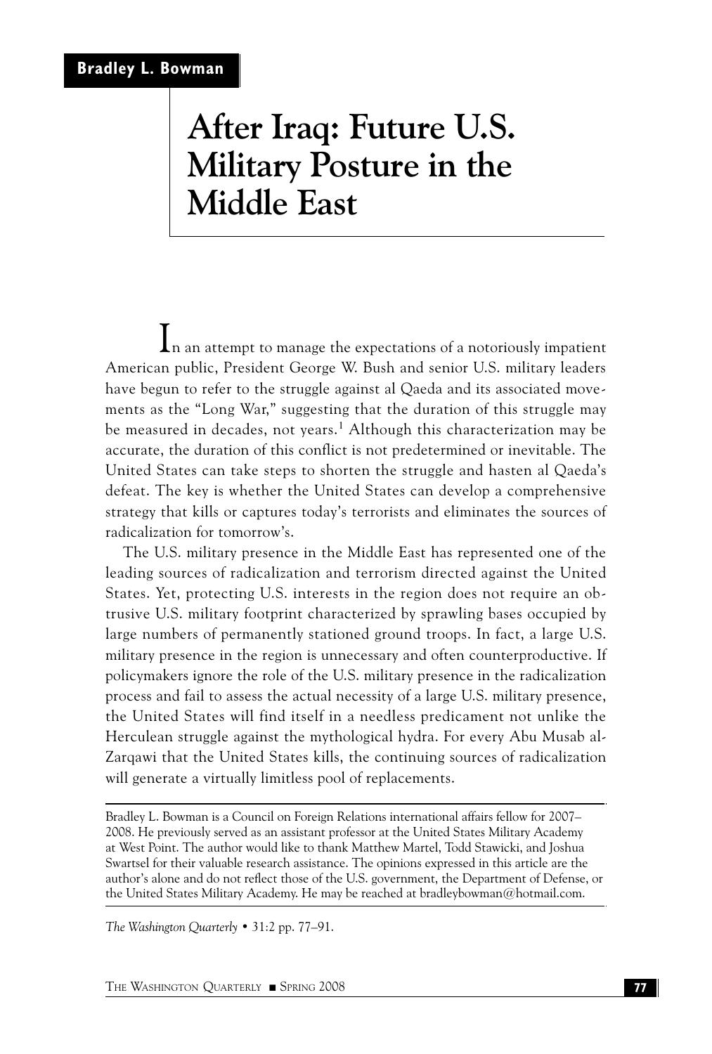 After Iraq: Future U.S. Military Posture in the Middle East - Spring 2008