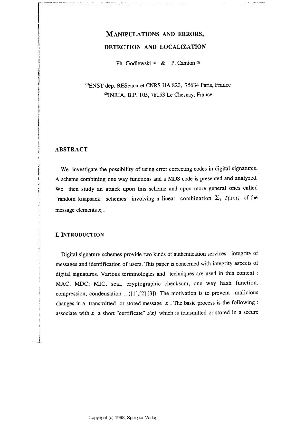 Manipulations and errors, detection and localization