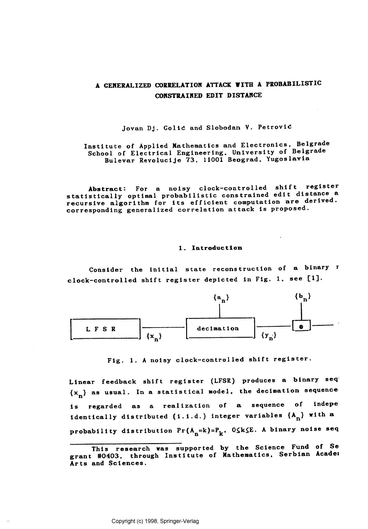 A generalized correlation attack with a probabilistic constrained edit distance