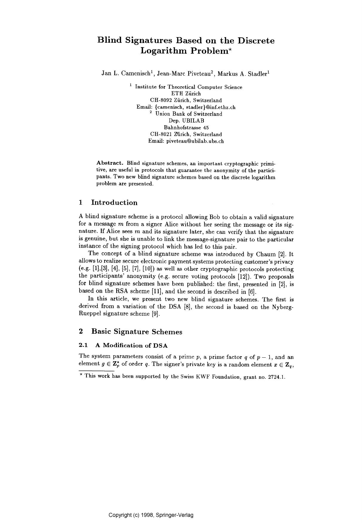 Blind signatures based on the discrete logarithm problem