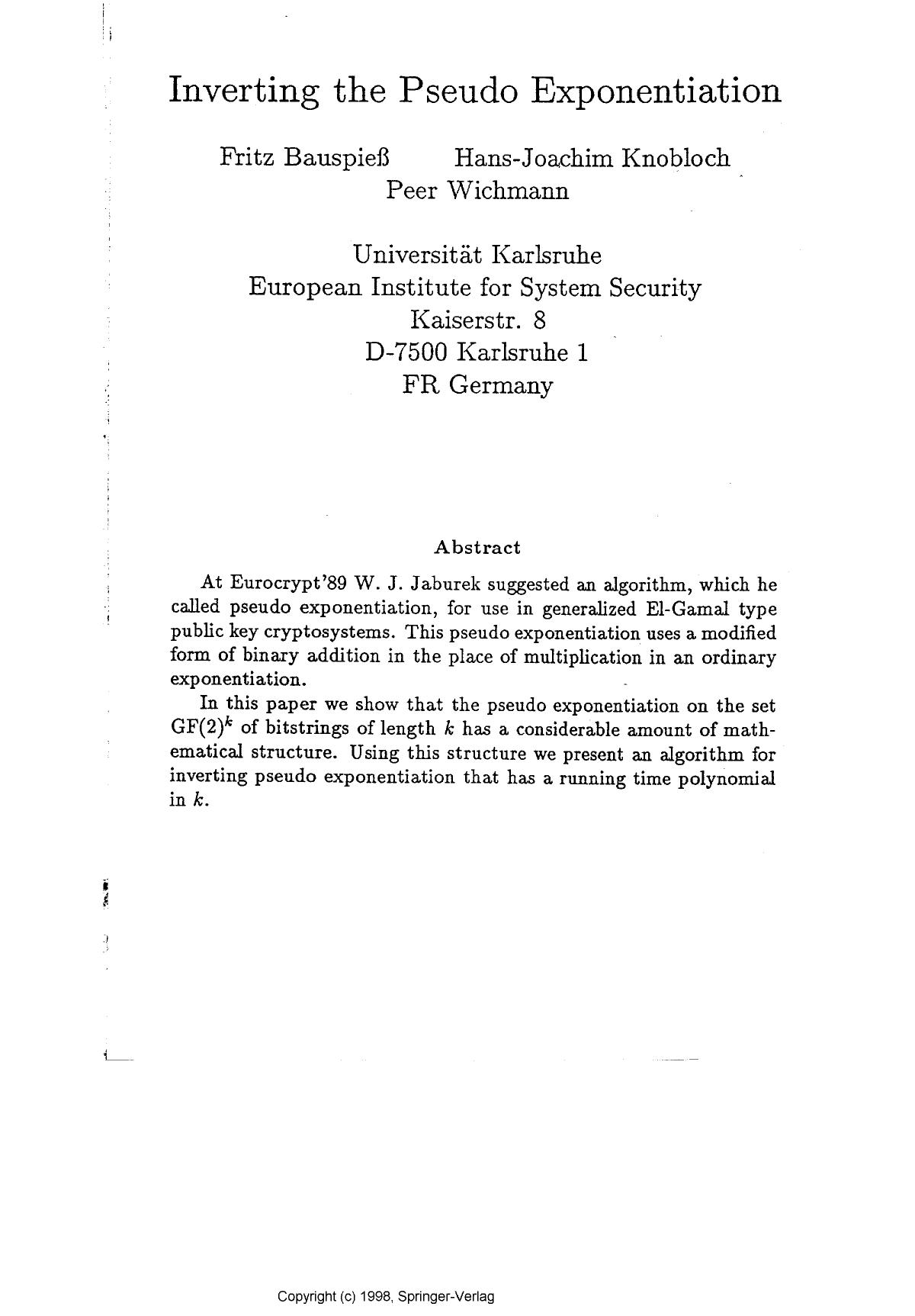 Inverting the pseudo exponentiation