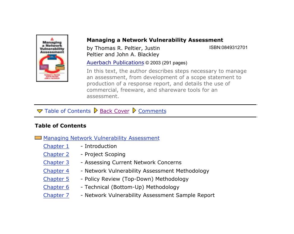 Auerbach Publications - Managing A Network Vulnerability Assessment
