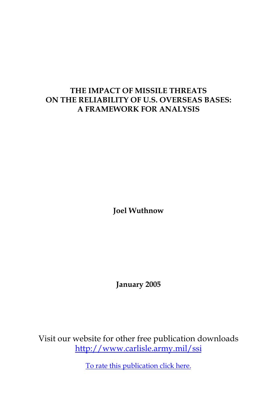 The Impact of Missile Threats on the Reliability of U.S. Overseas Bases: A Framework for Analysis
