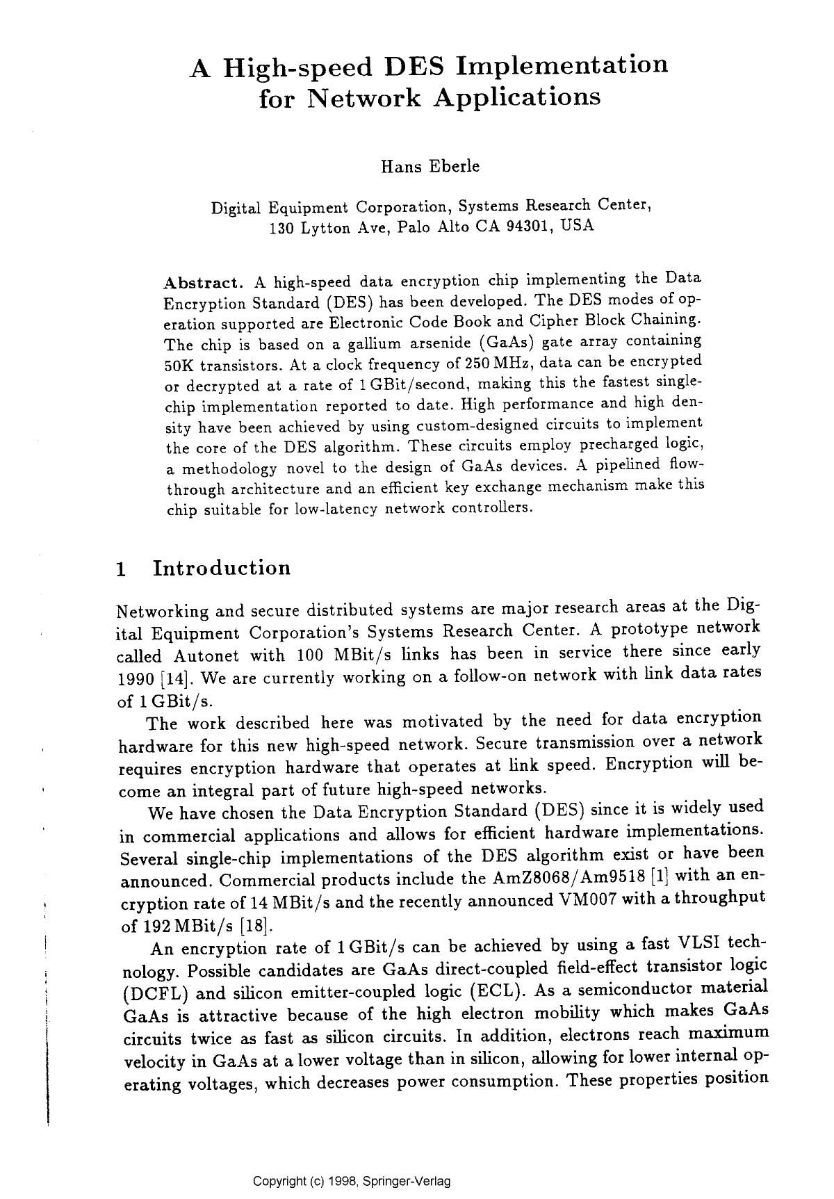 A high-speed DES implementation for network applications