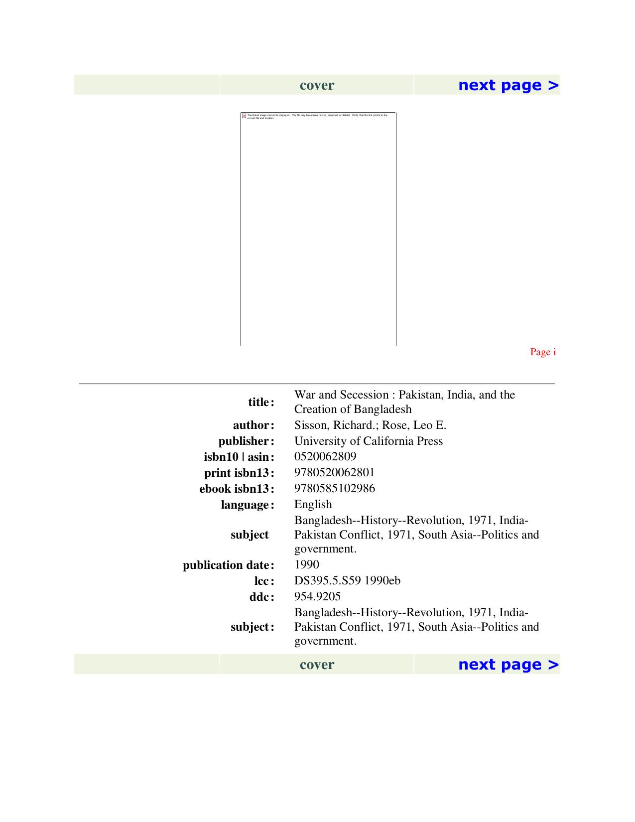 War and Secession: Pakistan, India, and the Creation of Bangladesh