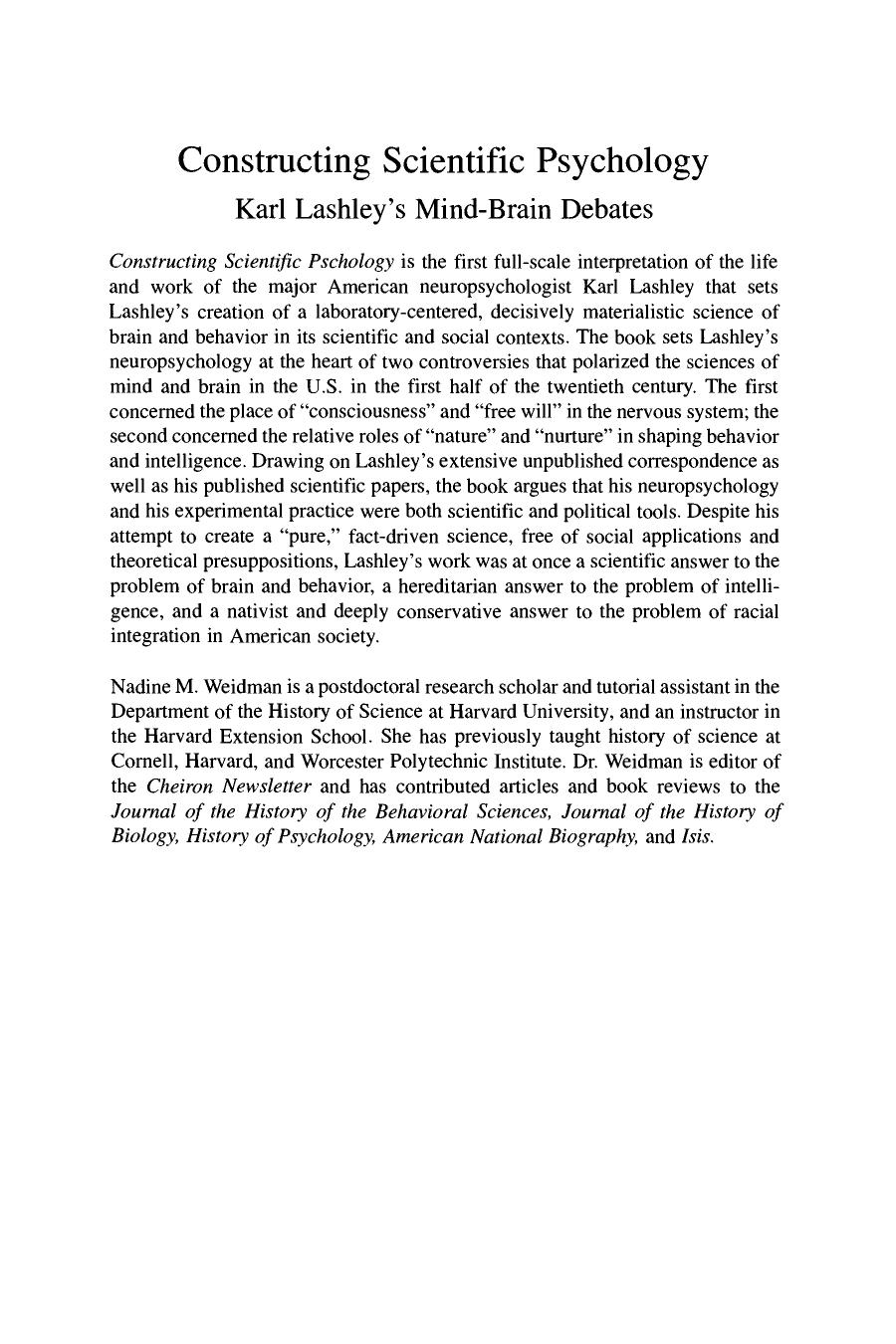 (Cambridge Studies in the History of Psychology) Nadine M. Weidman