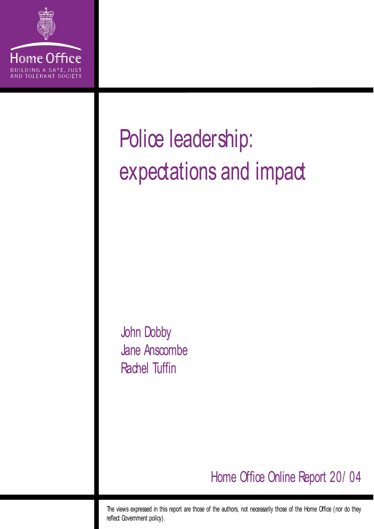 Police Leadership: Expectations and Impact