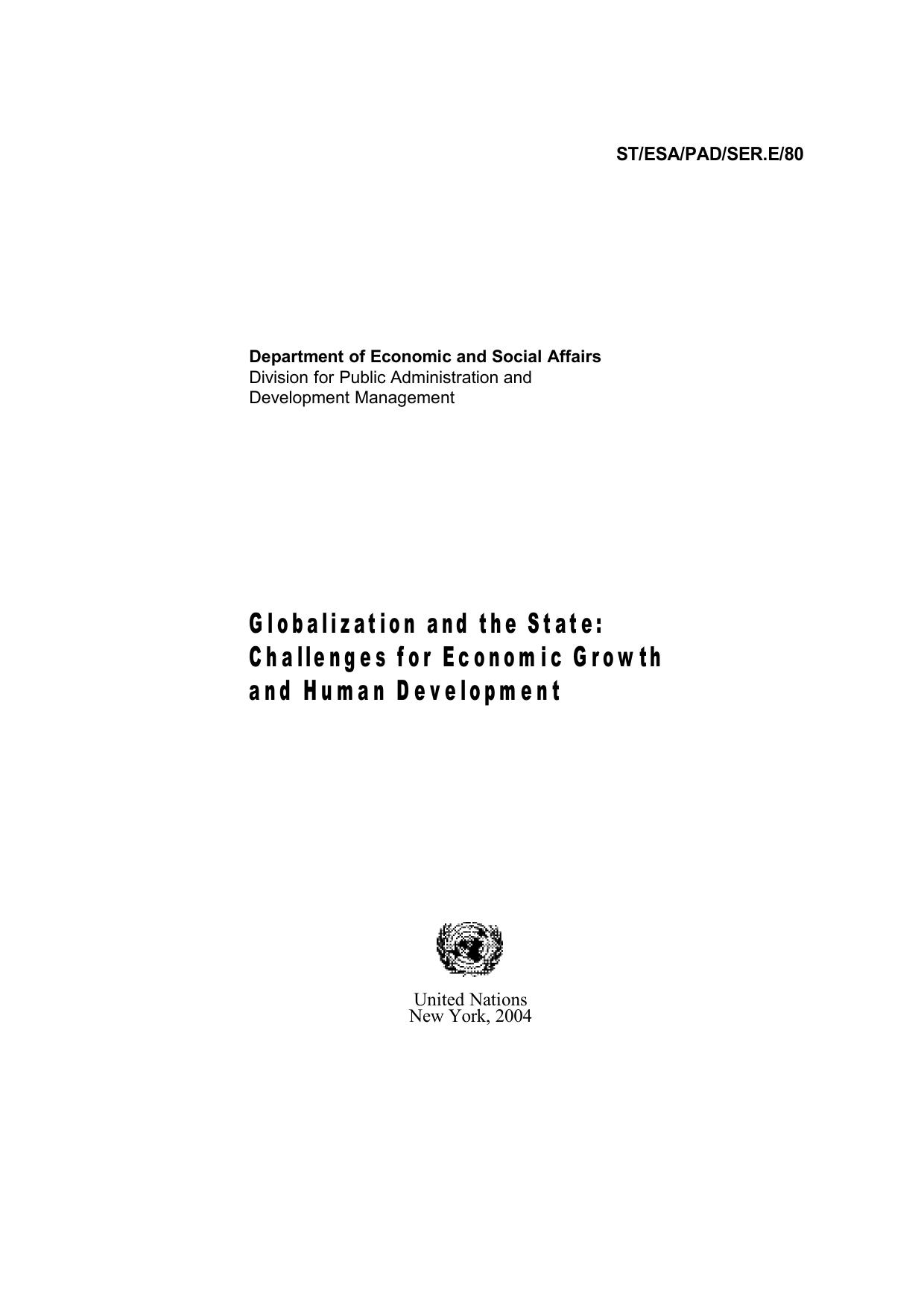 Globalization and the State: Challenges for Economic Growth and Human Development