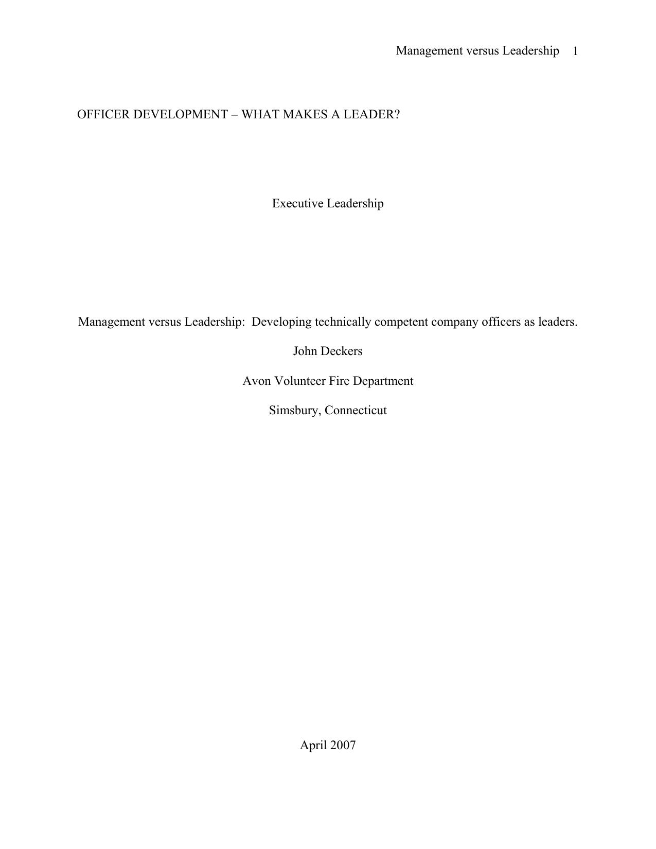 Management versus Leadership: Developing technically competent company officers as leaders