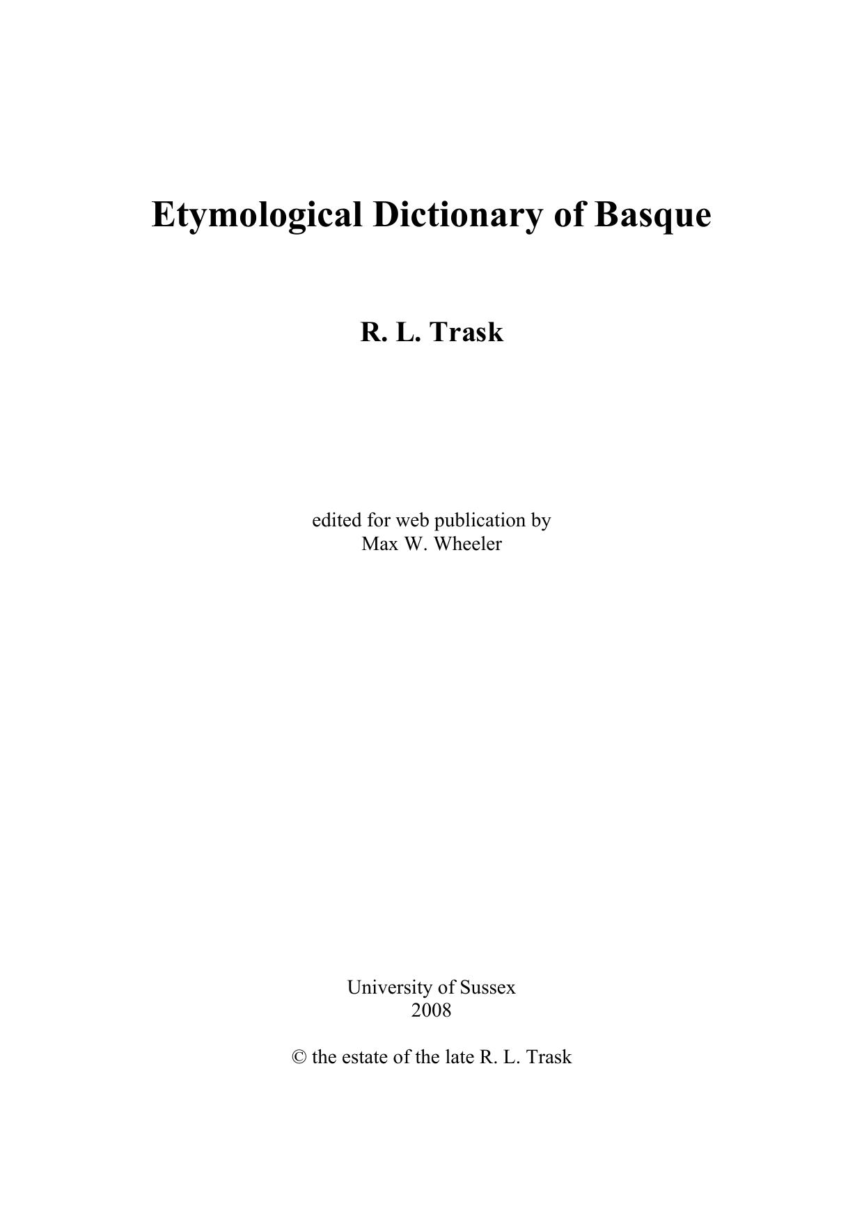 Etymological Dictionary of Basque