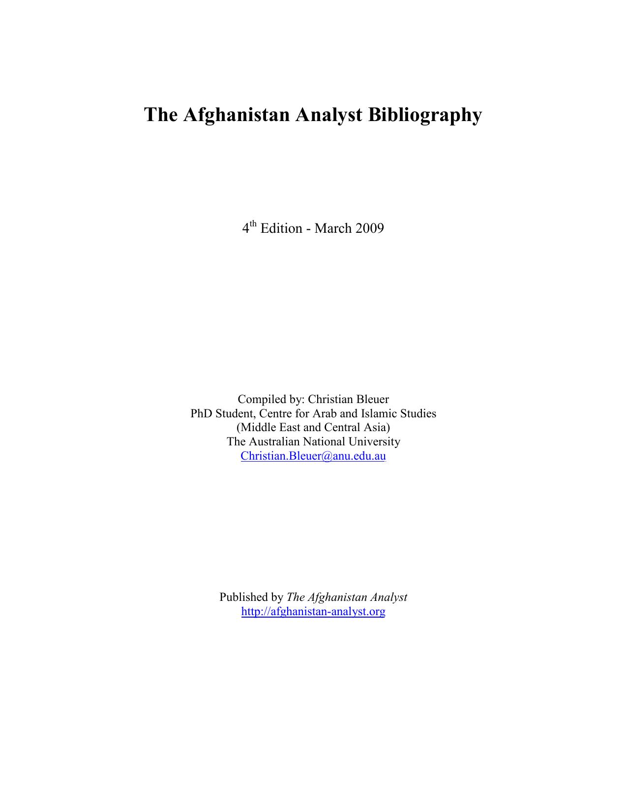 2009 Afghanistan Analyst Bibliography