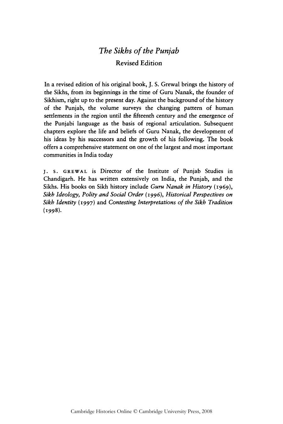 The New Cambridge History of India II.3: The Sikhs of the Punjab